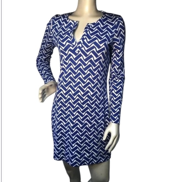 Diane Von Furstenberg Reina zig zag  cornflower blue print dress Size 4 - Picture 1 of 8